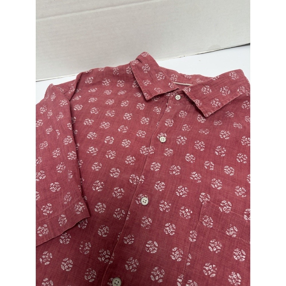 Peter‎ Millar Seaside Kiva Beach 100% Linen Sport Shirt Short Sleeve XL Red/Rose